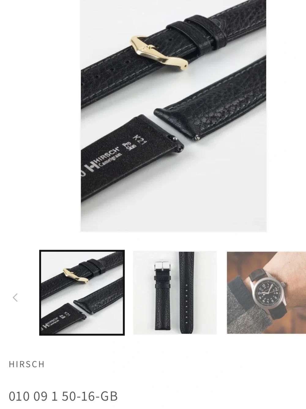 NOS Hypoallergenic Hirsch Camelgrain 16mm Black Leather Watch Band NWT